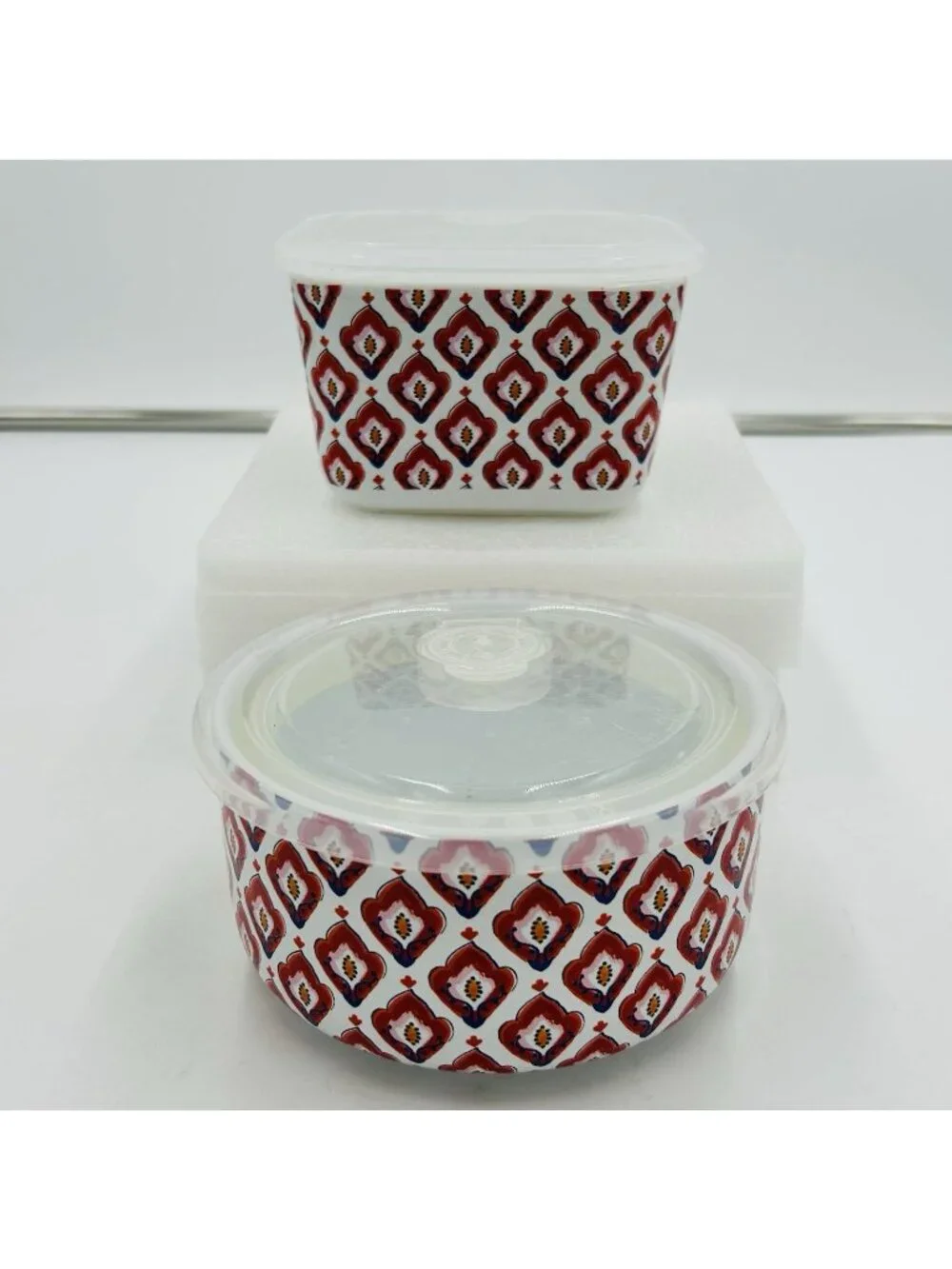 Set Of 2 Dash of That Lidded Stoneware Bowls Square Round Storage